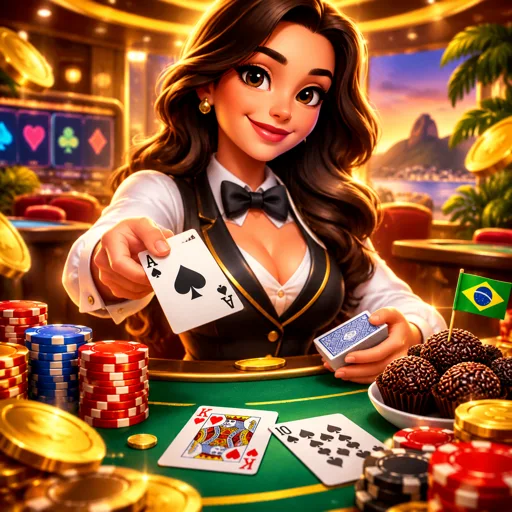 Mesa de Blackjack Brasileiro com crupiê falando português